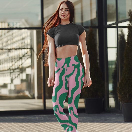 おもしろいグリーンとピンクの抽象芸術ブラック レギンス