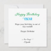 おもしろいグリーンエイリアン及び宇宙をテーマにした子供の誕生日 カード (裏面)