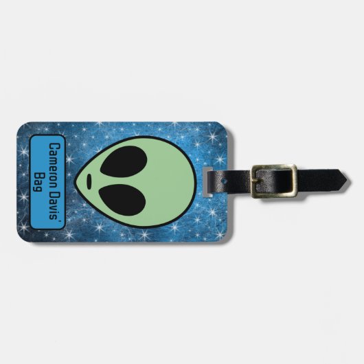 おもしろいグリーンエイリアン パーソナライズされた ラゲッジタグ (正面横)