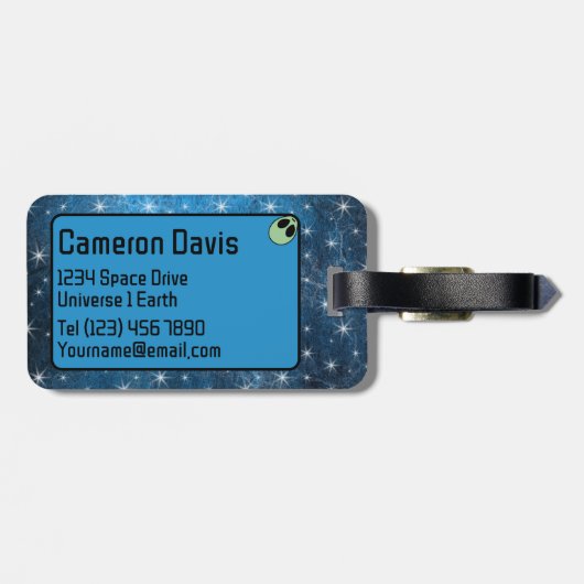 おもしろいグリーンエイリアン パーソナライズされた ラゲッジタグ (裏面横)