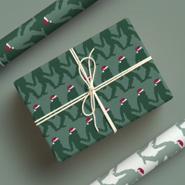 おもしろいグリーントーンビッグフートサンタユニーククリスマス ラッピングペーパーシート