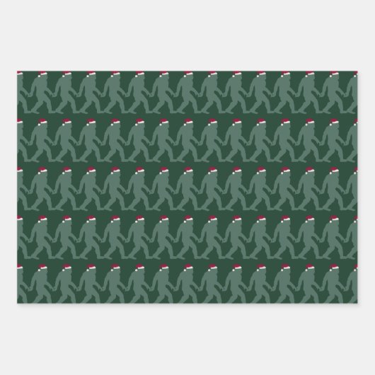 おもしろいグリーントーンビッグフートサンタユニーククリスマス ラッピングペーパーシート (正面3)