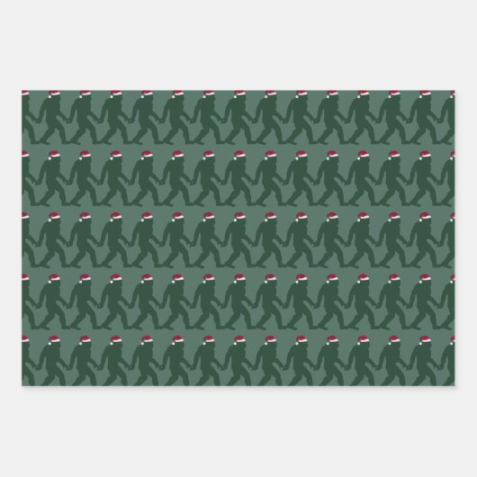 おもしろいグリーントーンビッグフートサンタユニーククリスマス ラッピングペーパーシート (正面)