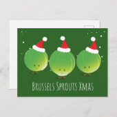 おもしろいグリーンブリュッセルスプラウッツサンタハットクリスマス シーズンポストカード (正面/裏面)