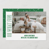 おもしろいグリーンホワイトタイポグラフィクリスマスフォト シーズンカード (正面/裏面)