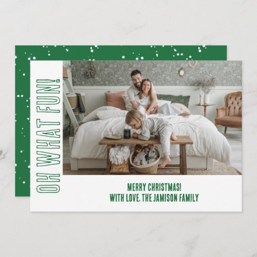 おもしろいグリーンホワイトタイポグラフィクリスマスフォト シーズンカード (正面/裏面)