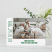 おもしろいグリーンホワイトタイポグラフィクリスマスフォト シーズンカード (スタンド正面)