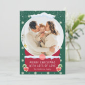おもしろいグリーンメリークリスマススノーグローブフォトカード 招待状 (スタンド正面)