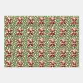 おもしろいグリーンヴィンテージ踊りサンタクロース ラッピングペーパーシート (正面)