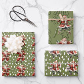 おもしろいグリーンヴィンテージ踊りサンタクロース ラッピングペーパーシート