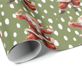 おもしろいグリーンヴィンテージ踊りサンタクロース ラッピングペーパー (ロールコーナー)