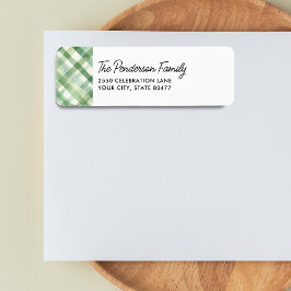 おもしろいグリーン格子水カラー差出人住所 ラベル