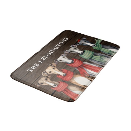 おもしろいグレイハウンド犬の冬のスカーフ バスマット (アングル)