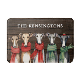 おもしろいグレイハウンド犬の冬のスカーフ バスマット