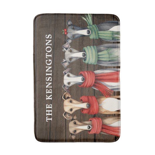 おもしろいグレイハウンド犬の冬のスカーフ バスマット (正面縦)