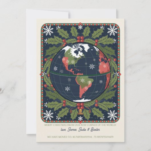 おもしろいグローブ緯度と経度の休日の移動 案内状 (正面)