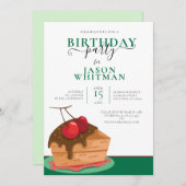 おもしろいケーキさくらんぼ付きトップバースデーパーティー 招待状 (正面/裏面)
