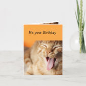 おもしろいケーキつや消し舌ねこ動物ユーモア カード (正面)