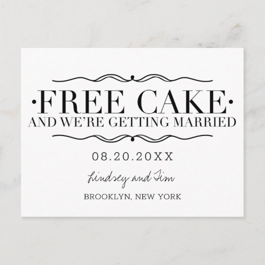 . .おもしろいケーキの無料ウエディングで日付を節約 案内ポストカード (正面)