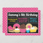 おもしろいケーキ&トリートバースデーパーティー 招待状 (正面/裏面)