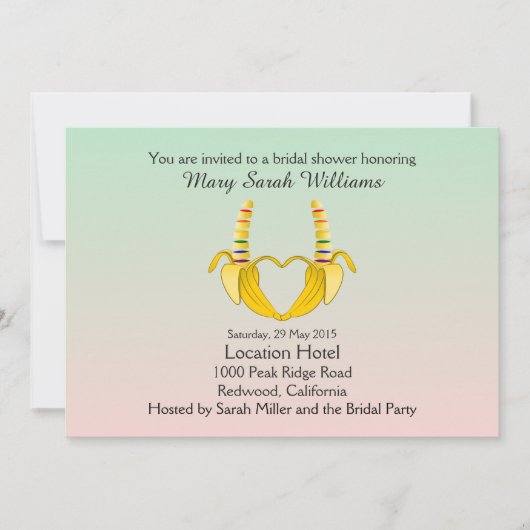 おもしろいゲイバナナハートブライダルシャワー招待 招待状 (正面)