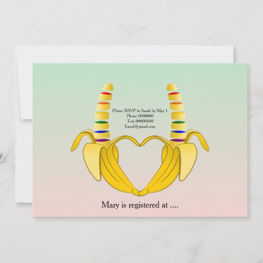 おもしろいゲイバナナハートブライダルシャワー招待 招待状 (裏面)