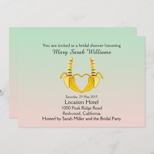 おもしろいゲイバナナハートブライダルシャワー招待 招待状 (正面/裏面)