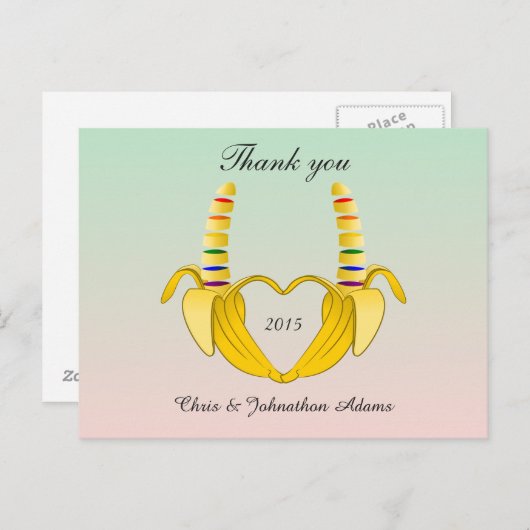 おもしろいゲイバナナハート結婚ズサンキュー ポストカード (正面/裏面)