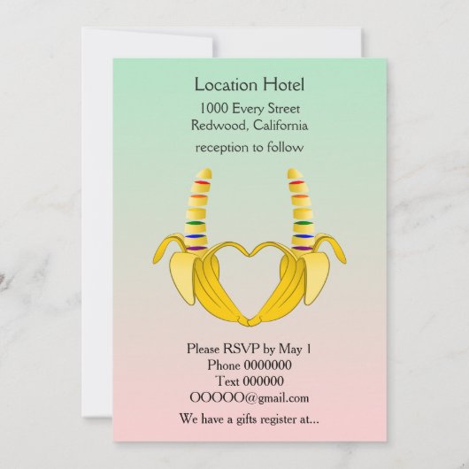 おもしろいゲイバナナハート結婚式招待状 招待状 (裏面)