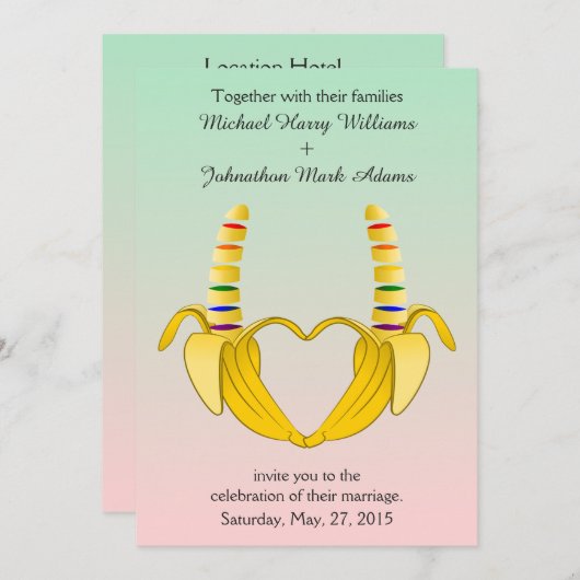 おもしろいゲイバナナハート結婚式招待状 招待状 (正面/裏面)