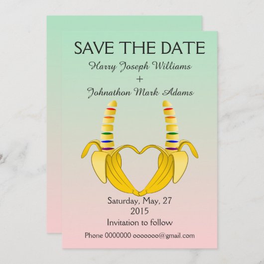 おもしろいゲイバナナハート結婚式日付を保存 セーブザデート (正面/裏面)