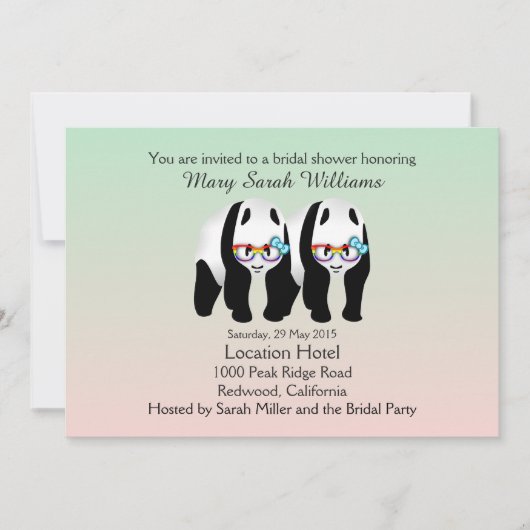 おもしろいゲイパンドラ(PANDAS)ベアブライダルシャワー招待 招待状 (正面)