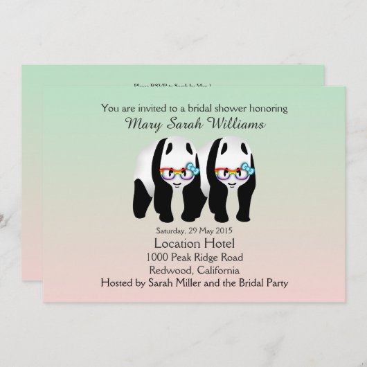 おもしろいゲイパンドラ(PANDAS)ベアブライダルシャワー招待 招待状 (正面/裏面)