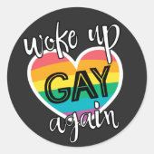 おもしろいゲイプライドlgbtq再びレインボーゲイ ラウンドシール (正面)