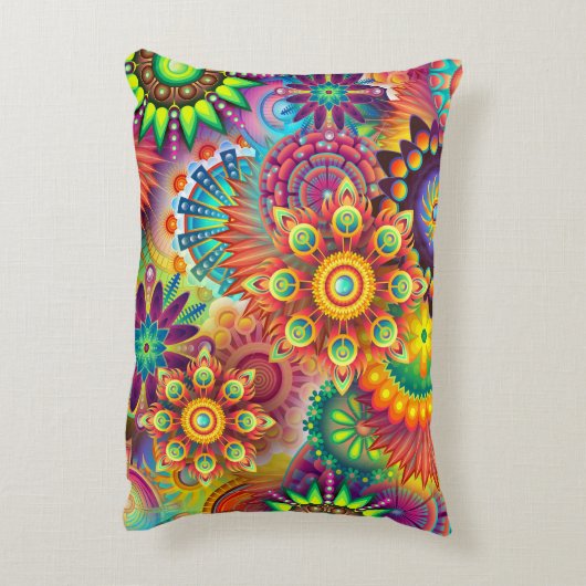 おもしろいコカラフルメイモダンボホフローラ アクセントクッション (裏面(縦))