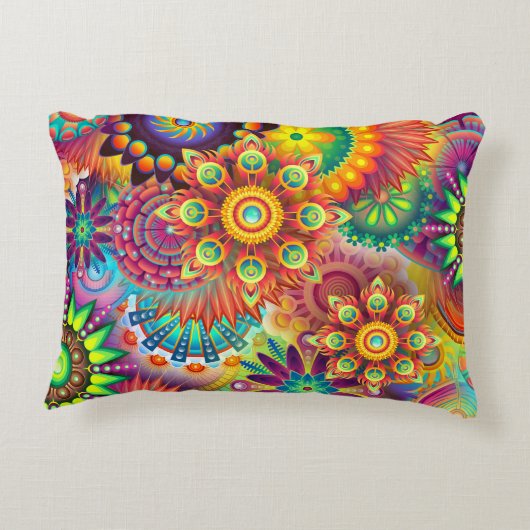 おもしろいコカラフルメイモダンボホフローラ アクセントクッション (裏面)