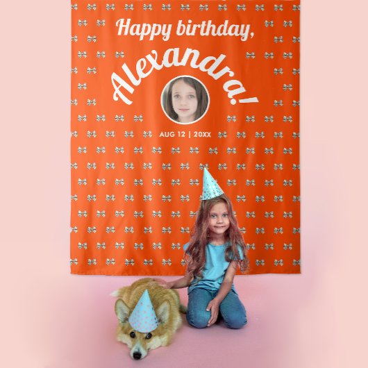 おもしろいコケットオレンジ色の赤い弓パターンの写真の背景 タペストリー