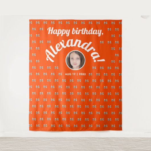 おもしろいコケットオレンジ色の赤い弓パターンの写真の背景 タペストリー (正面)