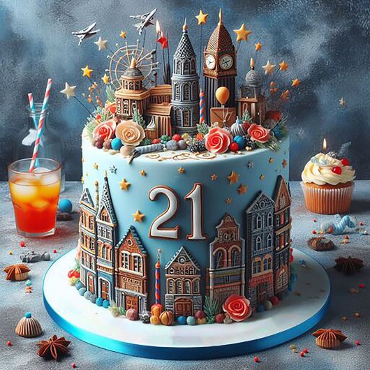 おもしろいコスモポリタン21歳のバースデーケーキ カード