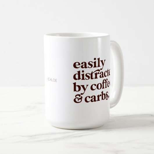 おもしろいコモダンーヒー好きカーブ好き茶色の文字 コーヒーマグカップ (正面右)