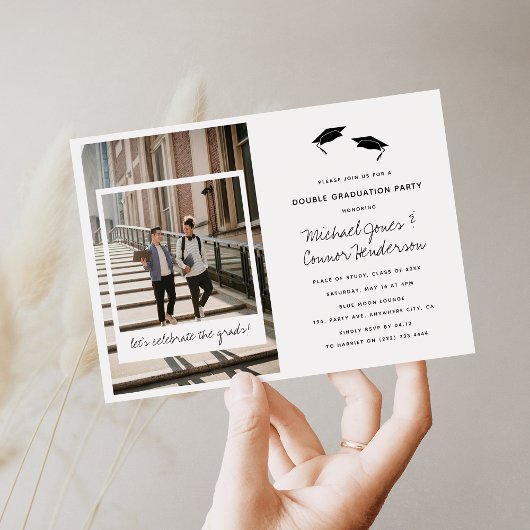 おもしろいコラージュダブル卒業パーティー 招待状
