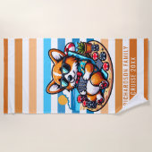 おもしろいコルギドッグトランプのポーカー選手サマーファミリーバケーション ビーチタオル (正面)