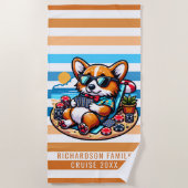 おもしろいコルギドッグトランプのポーカー選手サマーファミリーバケーション ビーチタオル (正面)