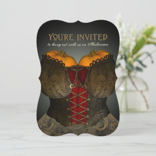 おもしろいコルセットハローウィンパーティ招待状 招待状 (スタンド正面)