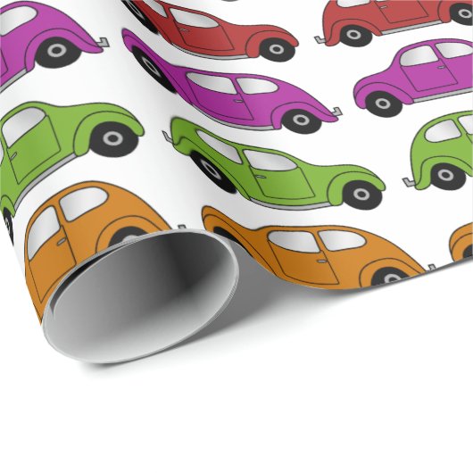 おもしろいコンパクトカーのレトロスタイルの色の行 ラッピングペーパー (ロールコーナー)