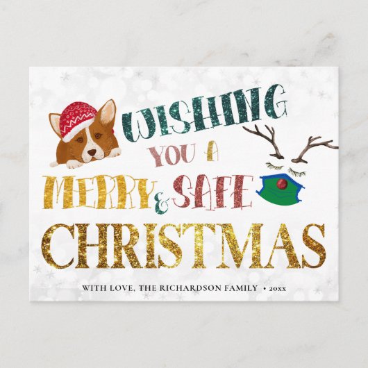 おもしろいコーギ願メリーいクリスマスシンプル シーズンポストカード (正面)