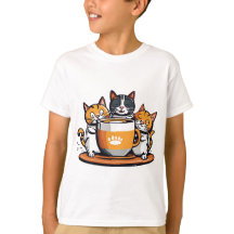 おもしろいコーヒーとキャッ子供へサーTシャツ