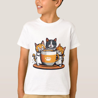 おもしろいコーヒーとキャッ子供へサーTシャツ Tシャツ