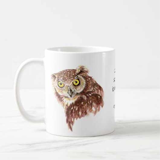 おもしろいコーヒー、カフェイン、姿勢の引用文フクロウ マグカップ (左)