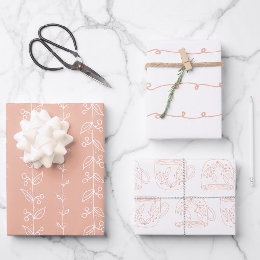 おもしろいコーラルカラーフェスティバルパターン(の模様が)あるラッピング紙 ラッピングペーパーシート (正面)